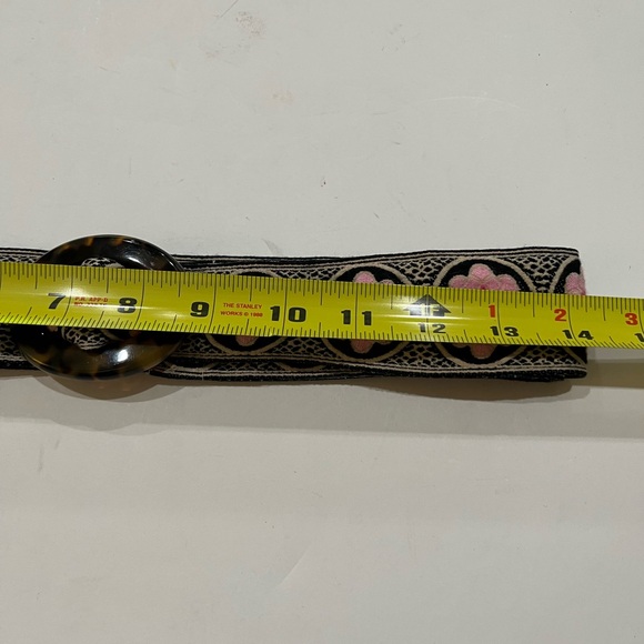 Hadley Pollet Pink & Blue Reversible Fabric Belt with Tortoise Buckle Sz. M - Picture 4 of 7